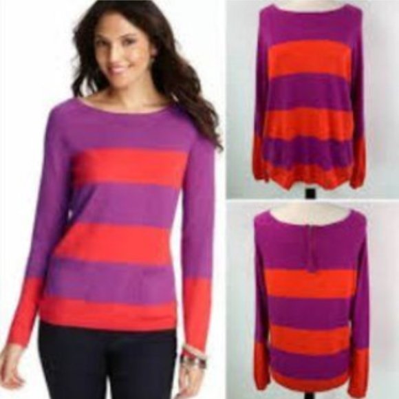 Ann Taylor LOFT Long Sleeve Color Block Zip Back Lightweight Sweater szM - Picture 12 of 12